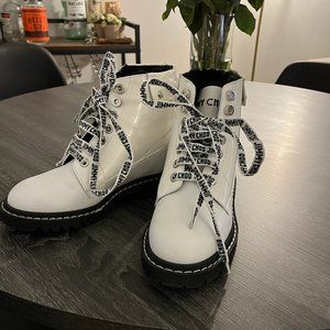 Jimmy Choo White Voyager Ankle Boots with Fur Lining